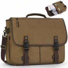 NEWHEY Men's Briefcase Messenger Bag, Large-Capacity Laptop Briefcase 15.6-Inch Men's Canvas Laptop Briefcase With Adjustable Shoulder Strap, Khaki - Multicolor - View 10