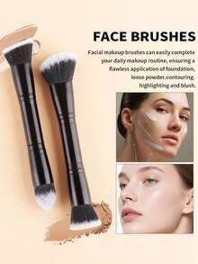 ronshadow 16pcs Professional Dual-Ended Makeup Brush Set, Foundation Contour Concealer + Eye & Brow Detail Brushes, Dual-Fiber Easy Application, Portable Makeup Tools - Multicolor - View 5