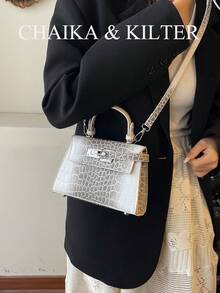 Tas Tangan Wanita Motif Leci Musim Panas Terbaru, Tali Bahu yang Dapat Diatur dan Bergaya, Tas Bahu Komuter Minimalis Warna Solid dengan Dekorasi Logam Mewah - Putih - View 8