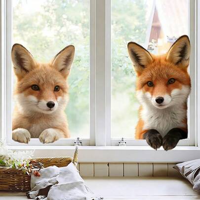 1/9pcsCute Animal Peep Window Stickers, Removable Black Cat, Panda, And Fox Designs. Static-Adhesive Window Decorations, Suitable For Home And Cafe Windows, And A Great Gift For Pet Lovers.