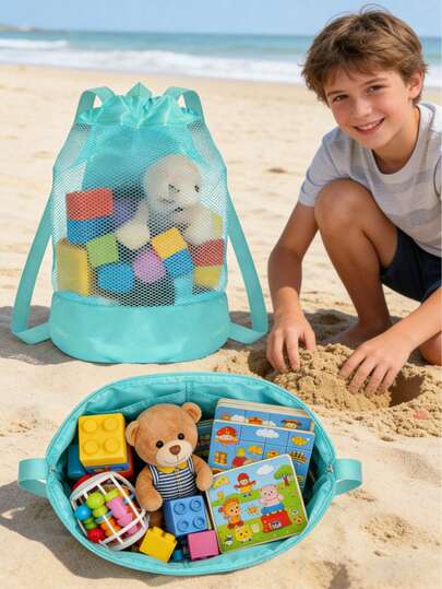 儿童沙滩玩具网眼背包和斜挎包套装 - 带抽绳的沙滩玩具收纳袋，适合沙滩玩耍、泳池和户外活动 - 耐用的网眼沙滩包，男女通用，适合户外远足。