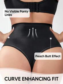 Pantalones moldeadores de mujer con control de cintura y abdomen de encaje, de cintura media con soporte ligero - Negro - Ver 3