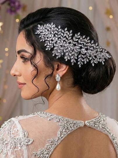 1件优雅奢华全水晶新娘发梳，婚礼发型配饰，适合女性，也适用于派对、摄影、庆典、舞会等场合。