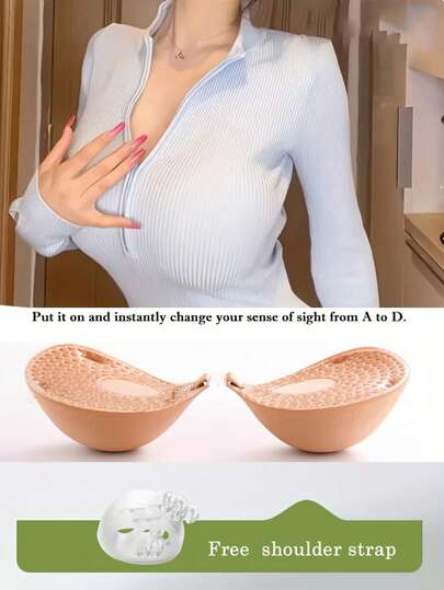 Women's Thick Self-Adhesive Sexy Bra, Round Cup Lift And Gather Underwear, Comes With Transparent Shoulder Straps, Silicone Strapless Backless Bra Suitable For Weddings And Formal Occasions