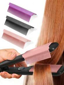 3pcs High Heat Styling Straightening Comb, Carbon Fiber Plastic Straightening Brush With Self-Adhesive Straightening Attachment, Salon And Home Use Hair Straightener, Hair Styling Tool - Multicolor - View 1
