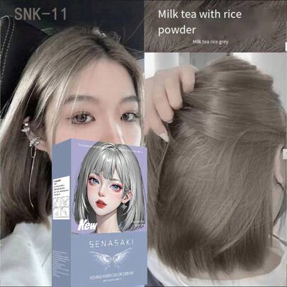 SENASAKI Tinte de cabello vibrante y de moda - Fácil aplicación en casa. Tinte de cabello suave y sin daños. Ofrece múltiples opciones de color. Marrón en polvo, té negro. El tinte de cabello blanco viene con tapa.