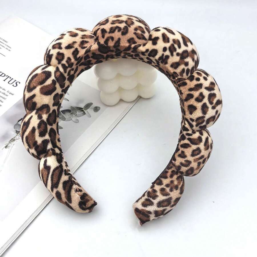 Fascia per capelli con stampa leopardata, fascia per il viso per la pulizia del viso e il trucco, fascia per la cura del viso da donna, regalo SPA, adatta per feste, uso quotidiano, portatile e leggera, cerchietto per capelli, accessorio per capelli, adatta per trucco, cura della pelle, lavaggio del viso, bagno - Multicolore - Visualizzare 1