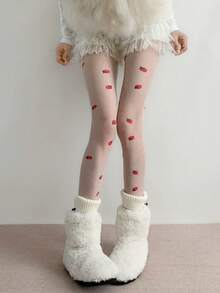 1 Pair White/Black Lightweight Sweet Strawberry Pattern Lolita Style Stockings, Suitable For Spring/Summer - Multicolor - View 13