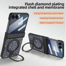 VIETAO Casing Ponsel Berhias Payet dan Rhinestone, Berkilau, Berlapis Elektrolit, dengan Braket Melingkar Tersembunyi, Kompatibel dengan Galaxy Z Flip 7 6, Casing Ponsel Pelindung Penuh dengan Engsel dan Pelindung Layar Kaca Tempered. - Biru - View 8