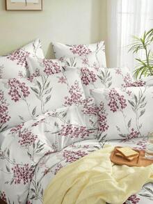 2/3件套植物绿叶粉色花卉图案被套床品套装，柔软透气，不易起皱，提升睡眠质量，奢华酒店风格，送给父母朋友的礼物，双面双色绗缝被套*1，枕套*1/2，特大号、大号、标准双人床、单人床尺寸 - 彩色 - 查看 6