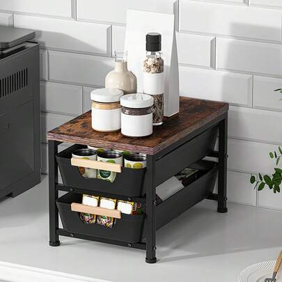 1pc A Desktop Organizer With Drawers, Suitable For Kitchen Countertops, Coffee Bars, Vanity Tables, And Office Desks. It Provides Storage For Mugs, Spice Jars, Cosmetics, And Various Sundries, Making It An Ideal Choice For Home Organization.
