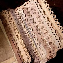 10pcs/Pack Vintage Hollow Lace Borders, Scrapbooking Supplies, Aged Yellow Material Paper, Floral, Lunar Phase, Butterfly, Light Retro, Diary, Journal Decoration, DIY Background, Stationery, Office Supplies - Rectangle - View 8