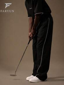 男士宽松阔腿裤，侧边撞色条纹，街头休闲裤 - 黑色 - 查看 1