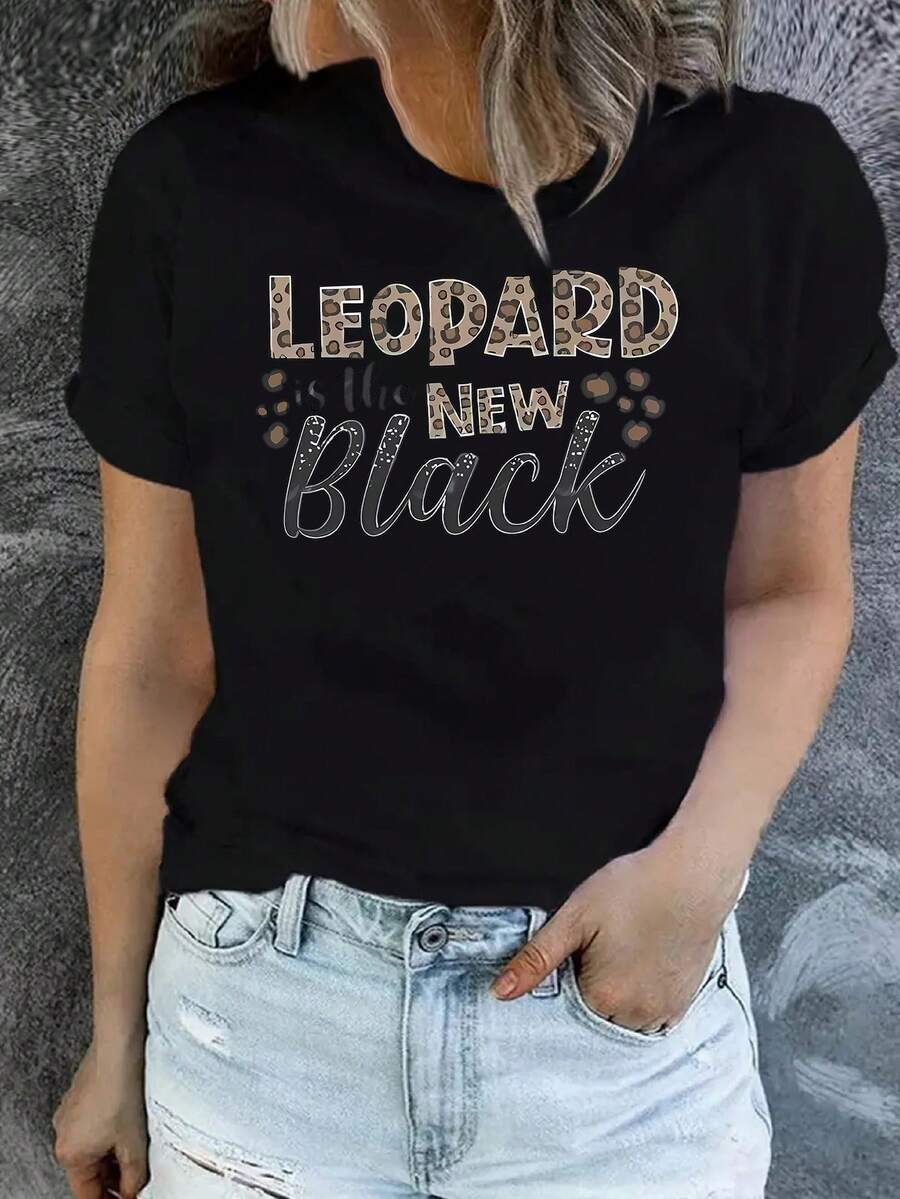 Camiseta holgada de verano para mujer con estampado de leopardo es la nueva moda: Camiseta con estampado de leopardo para mujer, top versátil de manga corta, cómoda y transpirable, diseño clásico de cuello redondo, adecuada para el uso diario, citas o ropa casual.
