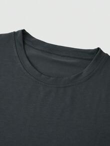 Manfinity Homme Men's T-Shirt With Curved Hem - 深灰色 - 查看 4