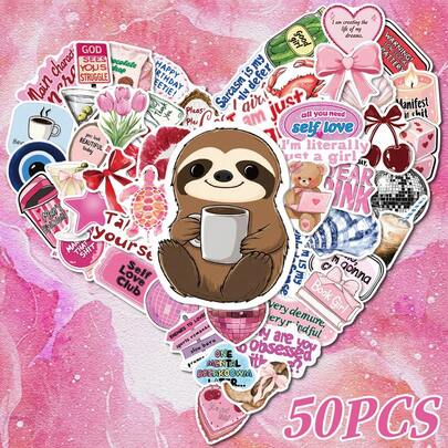 50张励志女孩努力贴纸，粉色极简美学贴纸，适用于装饰日记本、玩具、汽车、积木、船和其他儿童用品
