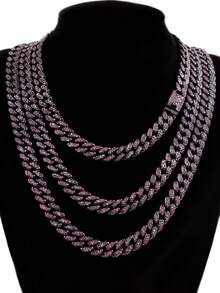 13毫米菱形紫色爪镶链，两排镶钻说唱歌手项链手链，男女皆宜，颈链饰品 - 男士項鍊手鍊 - 查看 6