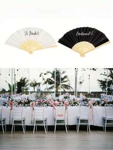 1pc Bamboo Folding Fan, Portable Wedding Bride Bridesmaid Party Favor Decoration - Folding Fan - View 4