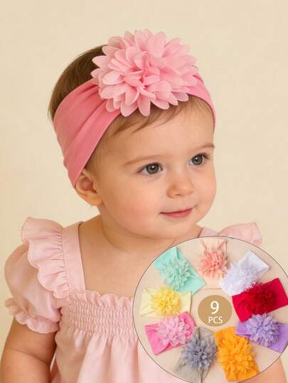 9 Stücke/Set bunte Bonbon Blumen Baby Stirnbänder, süße Baby Haarschmuck, weiche Baby Haarbänder, Baby Stirnbänder, Kinderhaar Dekorationen, Frühlings Outfit