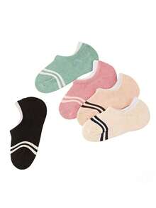 5 Pairs Women's Spring/Summer Short Socks, Low-Cut Thin Invisible Boat Socks, Silicone Non-Slip No-Heel Slipping Socks - Multicolor - View 2
