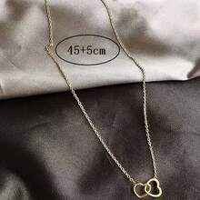 Collier pendentif minimaliste à double cœur creux, cadeau polyvalent - Collier en forme de cœur - Voir 4