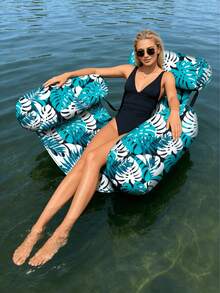 1pc Inflatable Floating Chair, Tropical Rainforest Leaf Design, With Armrests And Backrest, Suitable For Swimming Pool, Beach, Water, Resting Seat, Inflatable Floating Device. Inflation Pump Needs To Be Purchased Separately. - Leaf Floating Chair - View 2