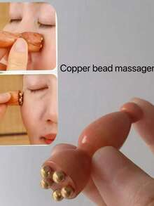 2pcs Solid Brass Facial Massage Tools | Lotus Shaped Facial Gua Sha Tools, Acupressure Massager For Face And Eyes, Skincare, Wooden Facial Massager, Facial Beauty, Eye Massage, Acupressure And Skincare - Brown - View 6