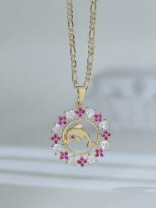 1 pièce Collier pendentif animal cercle fleur zircone creux 3D, convient pour les cadeaux, les couples, les amis, le port quotidien, les prières et les vacances - Multicolore - Voir 7