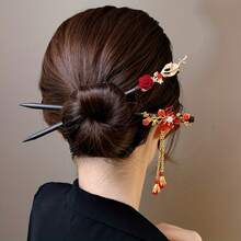 1pc Red Faux Pearl Tassel Hairpin, Hair Stick, Hanfu Traditional Hair Accessory, Chinese Retro Hairpin, Christmas Gift - 風格5 - 查看 5
