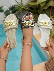Beige Bohemian Beach Sandals/Slippers, Suitable For Beach, Vacation, Casual Wear, Comfortable And Easy To Slip On - Beige - View 8