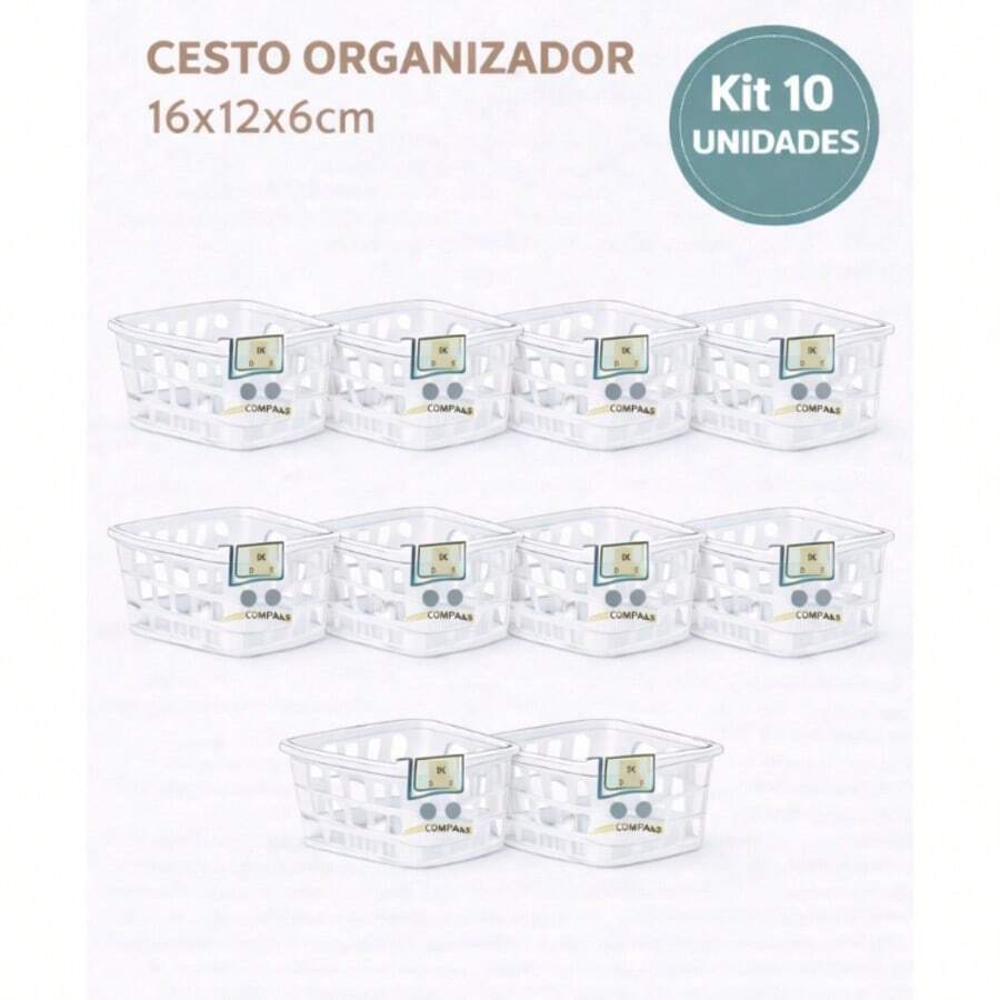Kit 10 Cesto Organizador Multiuso Pequeno Transparente Decorativo Resistente 16x12x6cm 123Organizei - Visão 1
