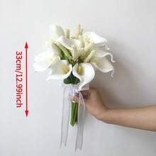 Realistic Touch, Suitable For Bride, Bridesmaid Wedding, White Calla Lily & Tulip Handmade Artificial Bridal Bouquet, Wedding Accessory - White - View 11