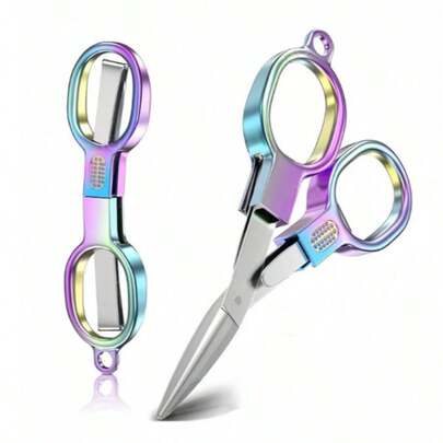 Dual-Ring Retro Folding Scissors, Portable Mini Scissors For Personal Use, Fishing, Travel, Home - Multifunctional Eyebrow, False Eyelash Trimming Scissors, Compact Folding Scissors, Portable Mini Private Use Nose Hair, Travel, Household, Makeup Tools Scissors
