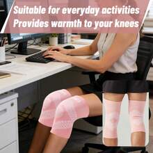 2pcs/1 Pair High Elastic Knitted Knee Pads, Compression Knee Sleeves With Anti-Slip Strap, Breathable & Comfortable, Warm Knee Support, Nylon Material, Suitable For Women & Men, Applicable For Running, Gym, Fitness, Daily Life - S/M/L, Black/Grey/Pink - Multicolor - View 10