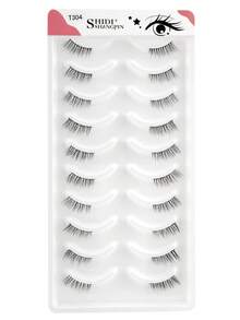 SHIDISHANGPIN 10对透明杆假睫毛，3D手工仿貂毛半眼睫毛，纤细柔软交叉卷翘延长款，适合小眼睛女孩日常及派对妆容 - 黑色 - 查看 11