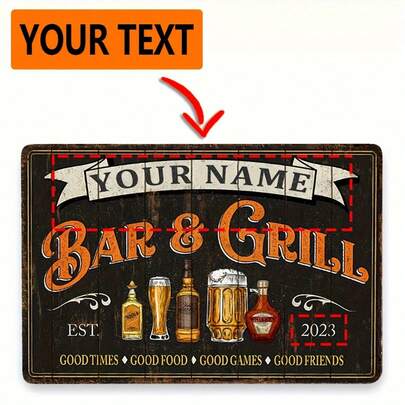 8x12 Inch Customized Metal Name Plate, Personalized Bar And BBQ Sign, Outdoor Bar, Home Bar Decor, Backyard Bar, Father's Day Gift, Metal Sign, Garden Decor, Home Decor, Wall Decor