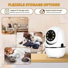 5MP WiFi Camera, Pet Monitor, Desktop Pet Monitoring Camera, Pet Camera, Remote Real-Time Pet Monitoring, Supports Cloud Storage And SD Card Storage, Two-Way Audio, Color Night Vision And PTZ Rotation Function (Power Adapter Not Included) - White - View 8