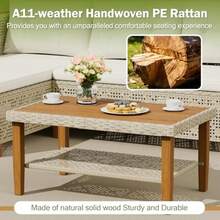 Devoko Patio Furniture Set 3 Piece Outdoor Sectional Sofa Hollow Rattan Patio Seating Sofa With Coffee Table And Ottoman For Deck Porch Poolside - 淺褐色的 - 查看 5