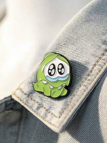 1枚《割绳子》Om Nom珐琅徽章，可爱绿色怪兽胸针，自我关爱徽章，金属胸针，时尚翻领徽章，背包衣服珠宝包别针，毕业礼物 - 彩色 - 查看 2