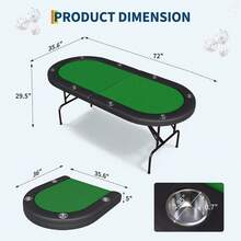 Mesa de póquer plegable para 8 jugadores, mesa de casino Texas Holdem de 72 pulgadas con barandillas acolchadas y portavasos, mesa de juego plegable portátil para el hogar o la sala de juegos. - Color: ribete negro + verde - Ver 2