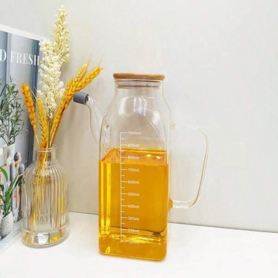1个方形玻璃油瓶，大容量酱油醋调味瓶，防漏密封油瓶，家用 - 無色 - 查看 1