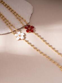 1件极简主义串珠花朵单链流苏项链，独特设计精致锁骨链，奢华优雅吊坠 - 彩色 - 查看 4