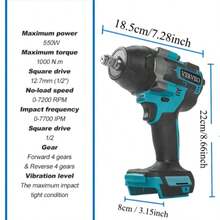 VERVEO Power Tool 20V Kunci Pas Dampak Tanpa Sikat 1000N.M Torsi Tinggi 1/2 Inci Tugas Berat Motor Tembaga Murni Perbaikan Rumah dan Mobil DIY, Pembongkaran Mur dan Ban Peningkatan Baterai Lithium Antarmuka TYP-C - Biru - View 9