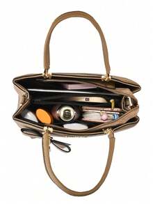 PLANEE 2件套女士纯色手提包和卡包，PU材质，蝴蝶吊坠，适合日常休闲、购物、商务通勤、上学等场合，便携，经典休闲，商务休闲风格，适合少女、女性、大学生、白领、学生、办公室、小学生等。 - 卡其色 - 查看 4