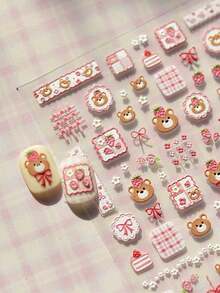 Adesivos de Unhas Embossed 5D Morango Fofo, Urso, Borboleta Decorativos, Adesivos de Unhas 3D Sexy Autoadesivos, Decalques de Arte de Unhas DIY - Multicolorido - Visão 4