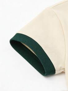 Boys Minimalist Contrast Cuff Cream Loose Basic Casual Summer Short Sleeve Tee - Apricot - View 5