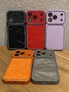 奢華閃亮水晶水鑽緞面天鵝絨手機殼，適用於 iPhone 17 Pro、17、16 Pro Max、16 Pro、16、15 Pro Max、15 Pro、15、14 Pro Max、14 Pro、14、13 Pro Max、13 Pro、13，時尚磨砂純色軟矽膠背蓋 - 橘色 - 查看 7