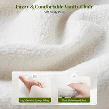 Vanity Chair With Wheels Armless, White Vanity Chair With Back,Ultra-Plush Fleece Cute Desk Chair, Small Office Chair Height Adjustable,For Make-Up Room,Bedroom - 白色 - 查看 3