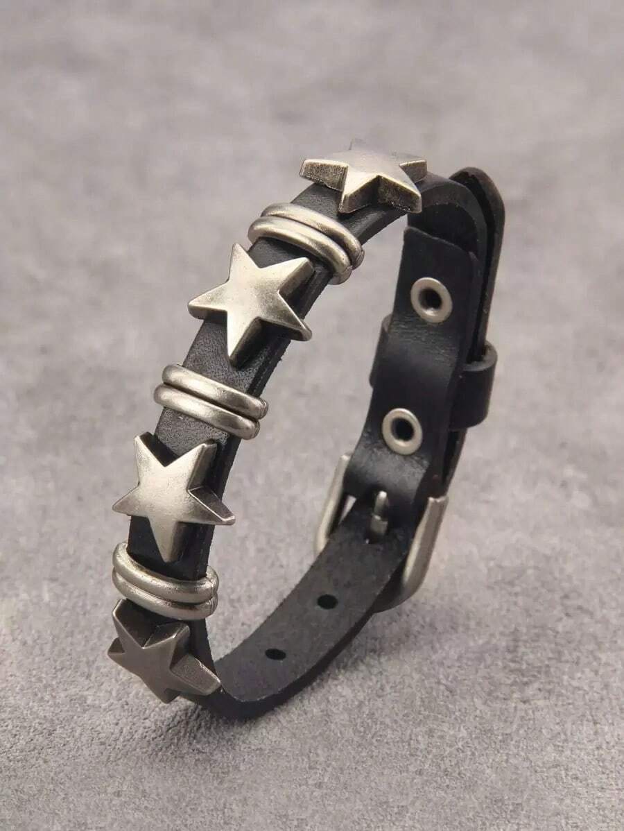 Fashionable And  Men's Bracelet With Star Decorations, Suitable As A Jewelry Gift To Create A Stylish Look. - 黑色 - 查看 1