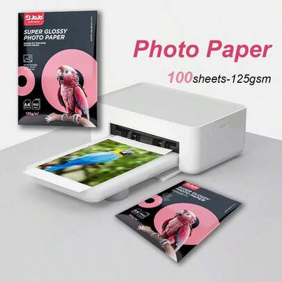 Papier photo, 100/200 feuilles, 115 g/m², papier photo glacé mince à simple face, (21,6 cm x 27,9 cm), dans un sac de couleur, convient à l'impression jet d'encre à base de teinture, idéal pour les brochures et applications similaires.